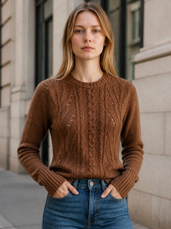 J. Crew Sweaters - NWT J.Crew Pointelle cable-front  sweater Wool Blend Small Brown